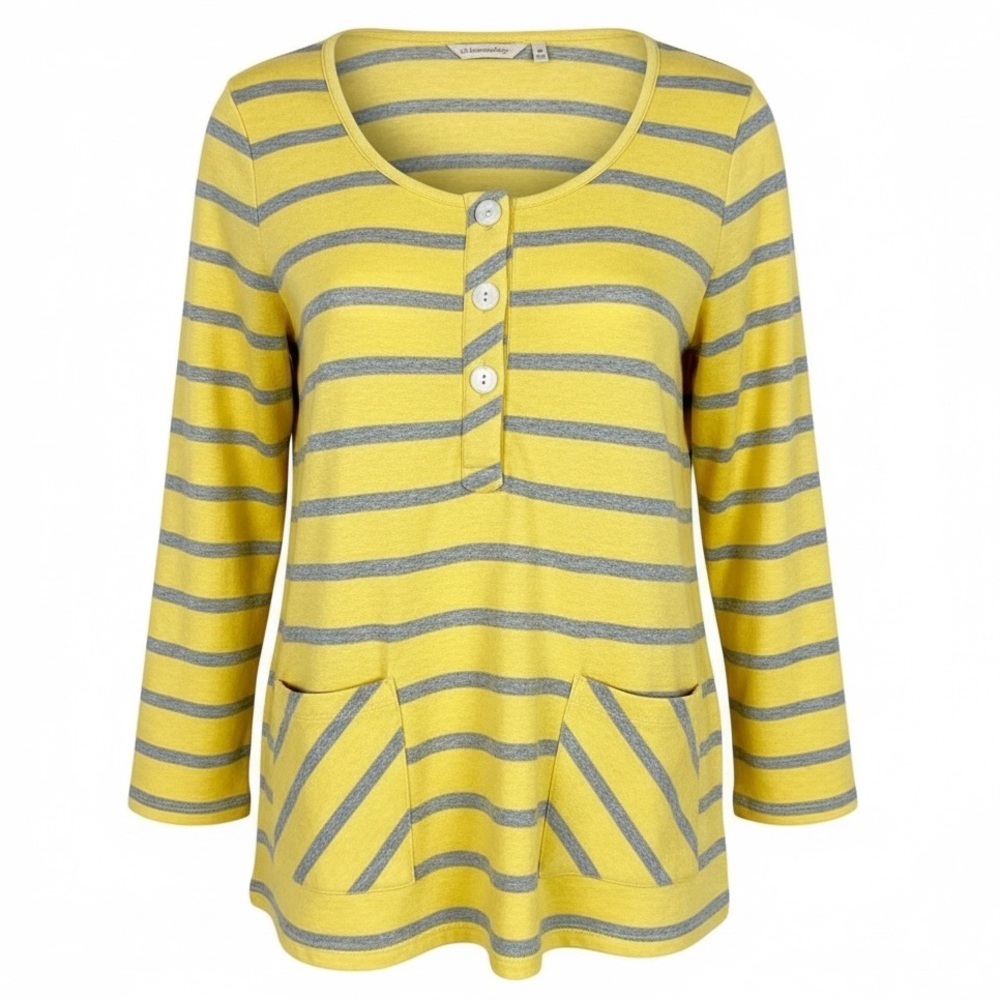 SOFT SURROUNDINGS YELLOW GRAY STRIPE PARKER TUNIC SHIRT WOMENS SZ XS - Picture 2 of 7